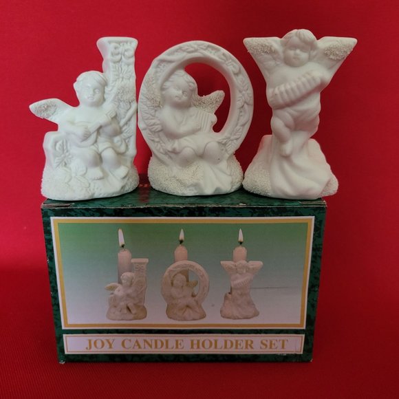 Christmas JOY Angel Candle Holder Set of 3 Jade Collection - Picture 4 of 12